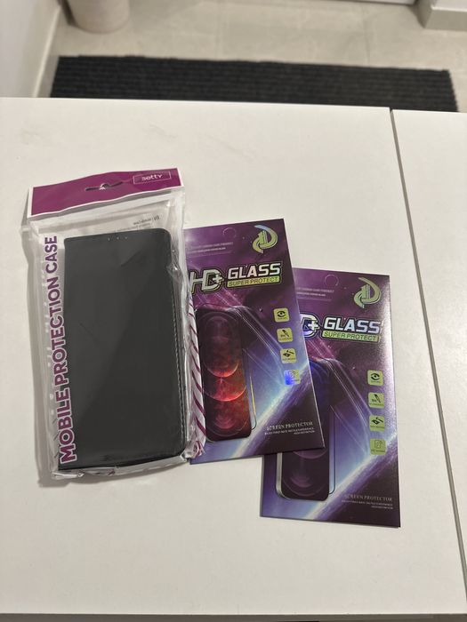 2x szkło cały ekran + etui z klapką czarne do Poco M6 PRO