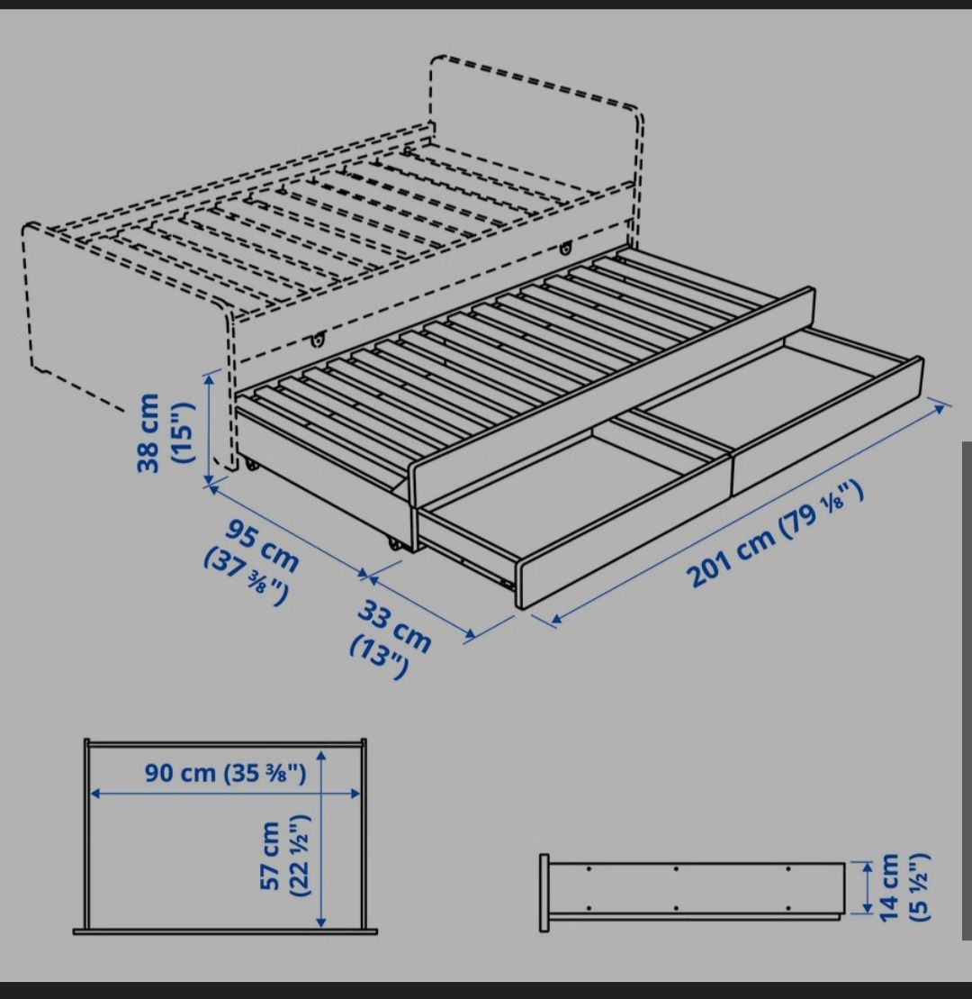 Dolne pojemniki i wysuwane łóżko do łóżka SLÄKT Ikea 
Rama