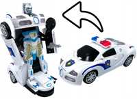 Auto robot policja radiowóz transformacja jeżdżące
