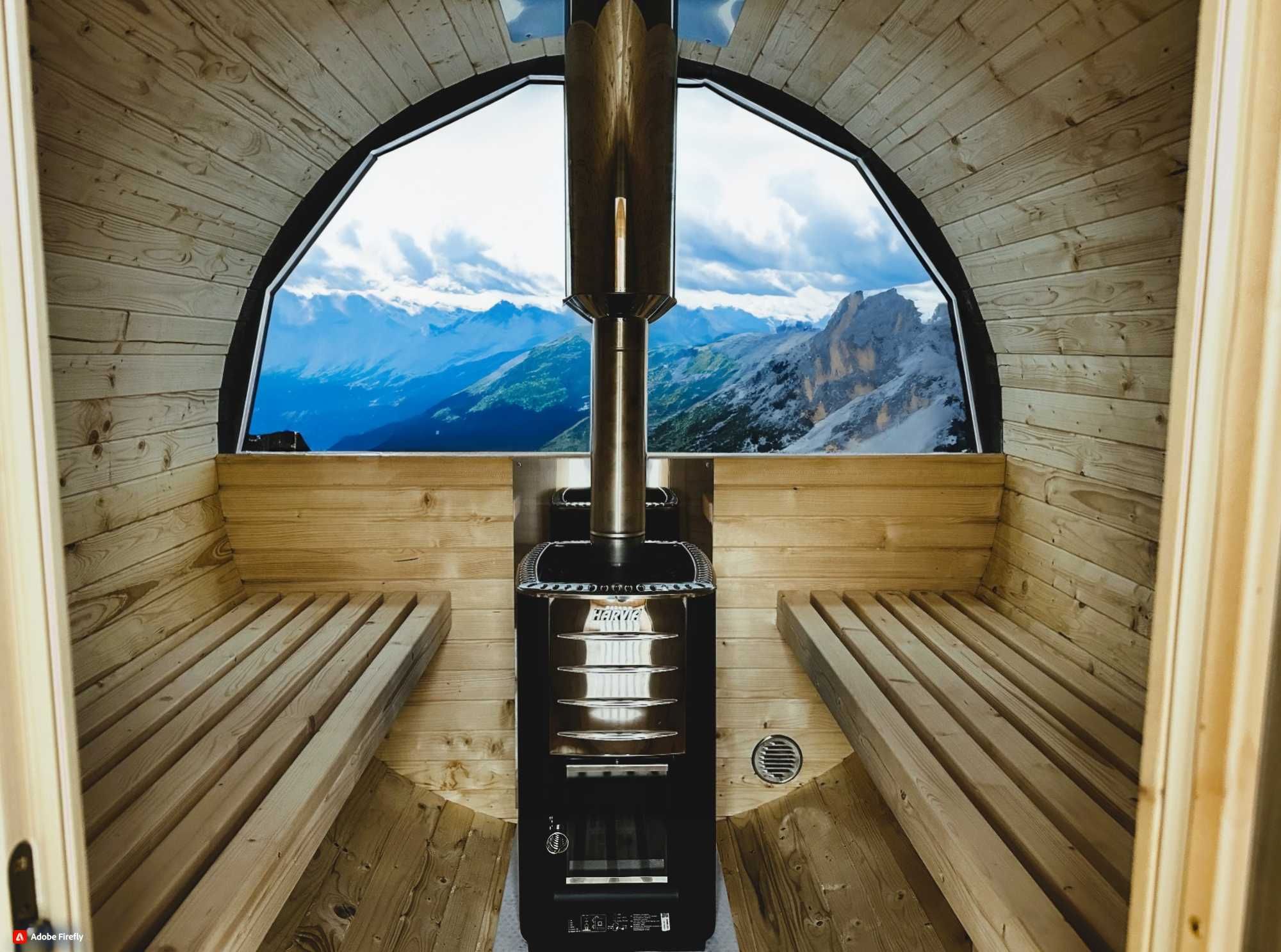 Sauna Ogrodowa Beczka Szyba Pół-Panorama 2m Świerk Skandynawski