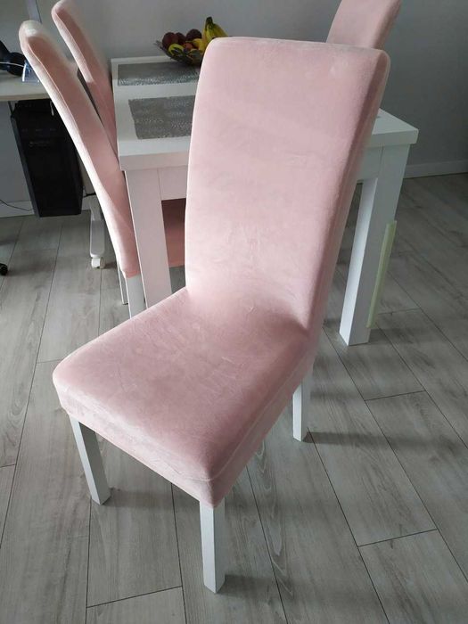 Pokrowce na krzesła różowe pudrowe welur 4 szt komplet