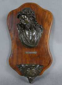 KROPIELNICA drewno metal popiersie JEZUS rzeźba krzyż BAROK 26 cm