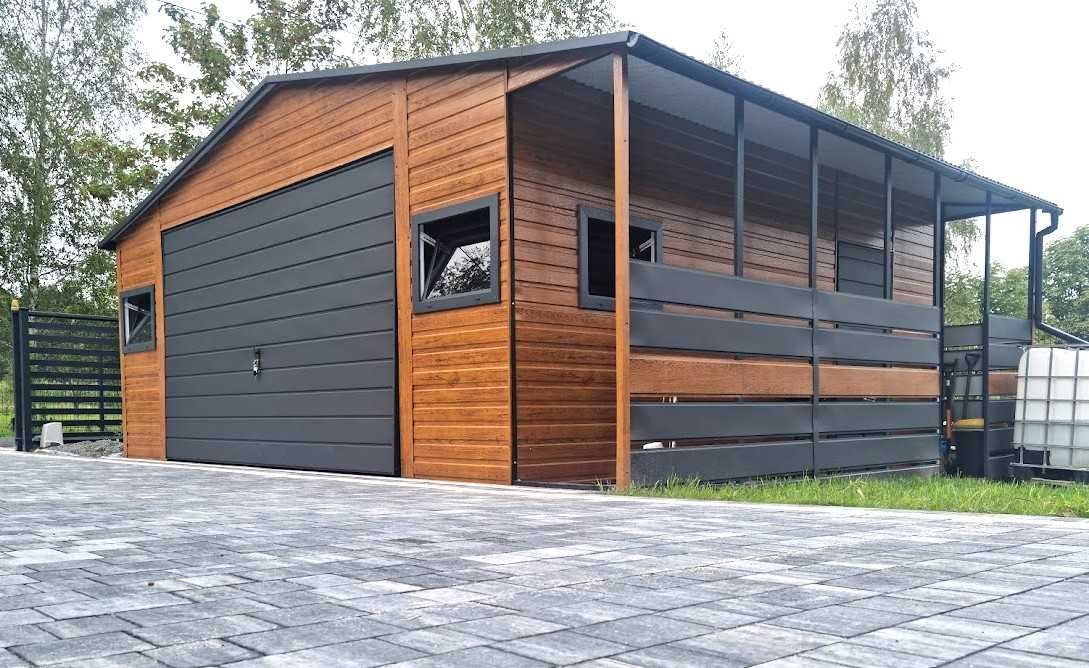 Garaż drewnopodobny blaszany 6x5+ 1,5 wiata, blaszak KOLORY/ROZMIARY