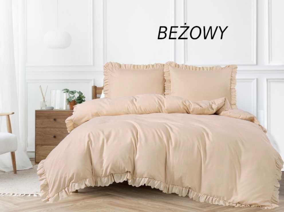 POŚCIEL PREMIUM Beżowa z Falbanką Nowa 160x200 + Poszewki Wysyłka 0zł