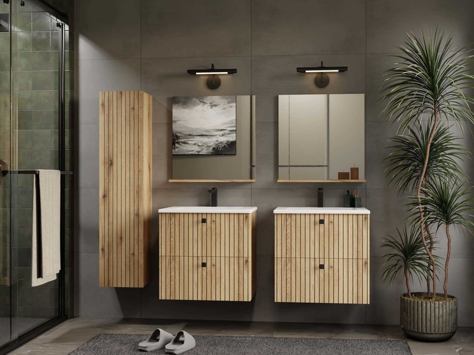 Lustro TIGO z Półką 60x61,5 Cm Do Łazienki Przedpokoju DĄB EVOKE