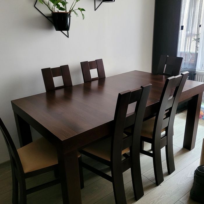 Stół 160cm solidny rozkładany z 6 krzesłami