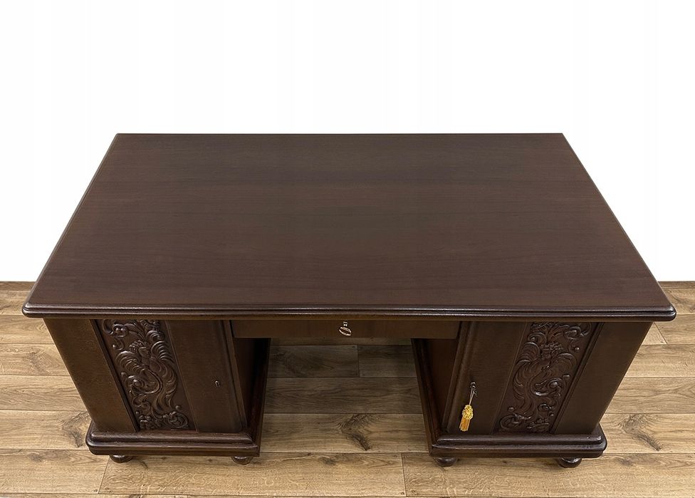 SEJF BIURKO z sejfem antyk UNIKAT rzeźbione anioły dwustronne GABINET.