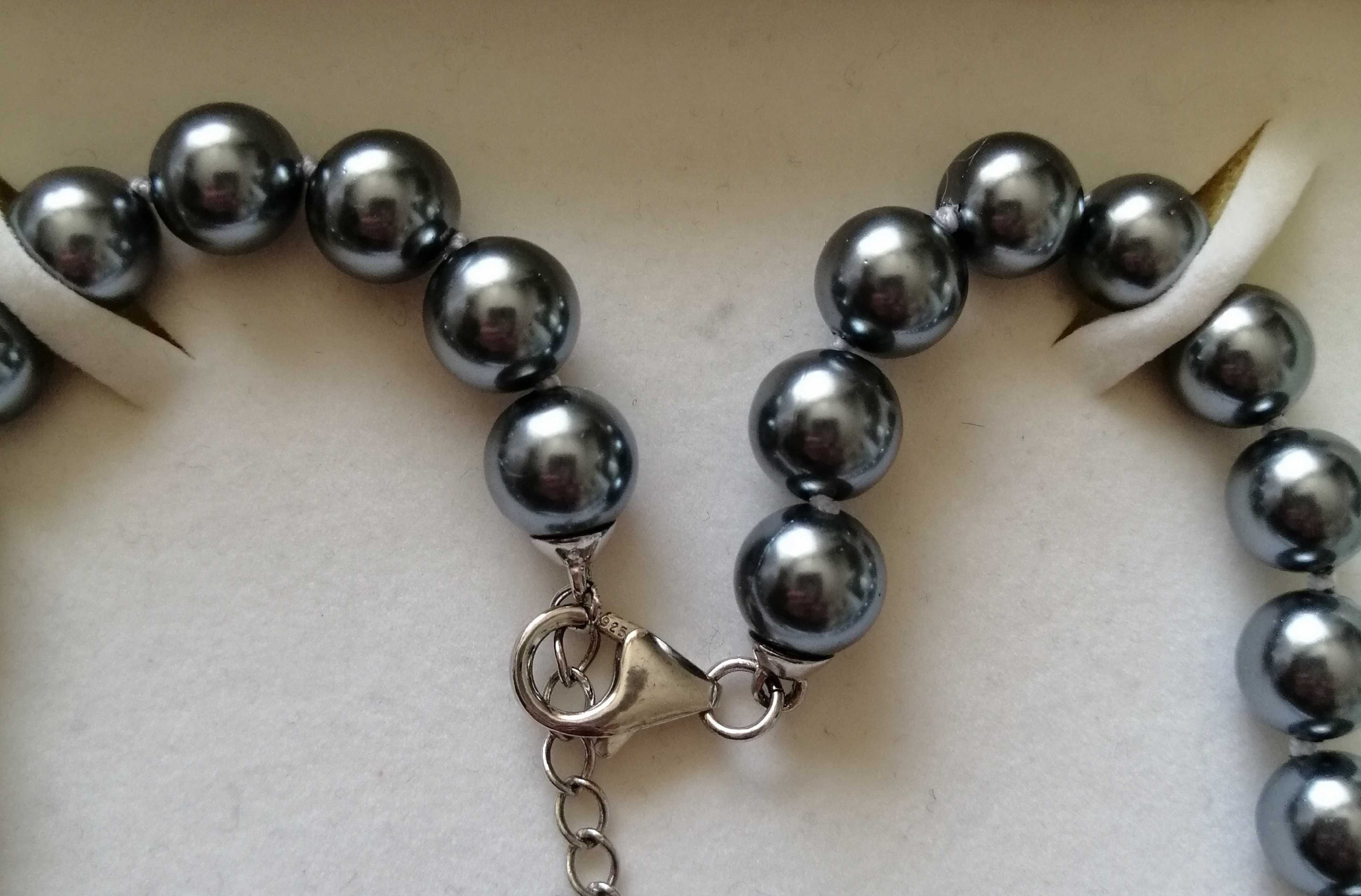 Aha srebro 925 naszyjnik perły ciemne srebrna kulka cyrkonie perełki