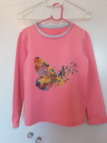 Różowa bluzka koszulka z motylem dla dziewczynki rozm 128/134