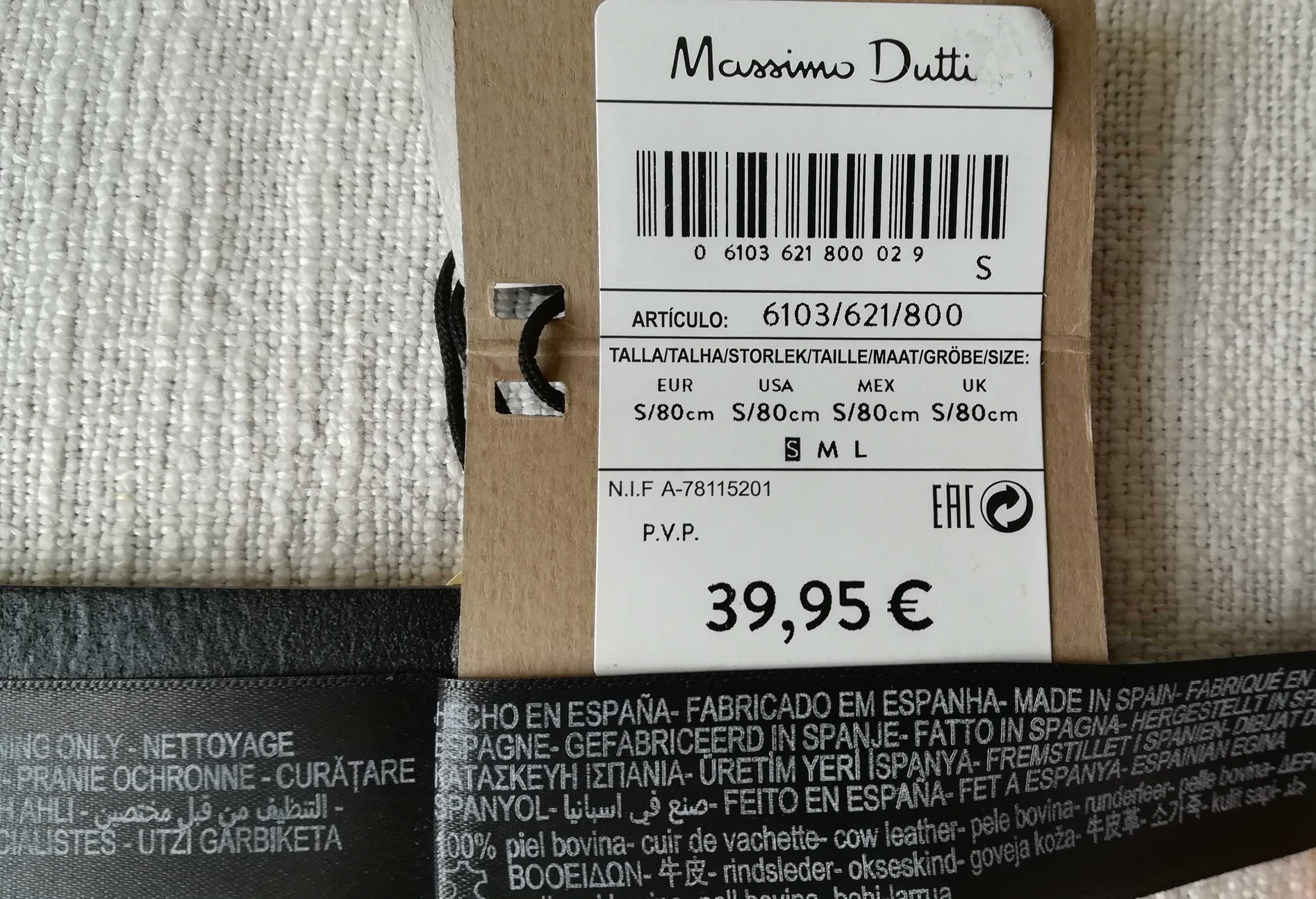 Cinto preto pele Massimo Dutti, tamanho S