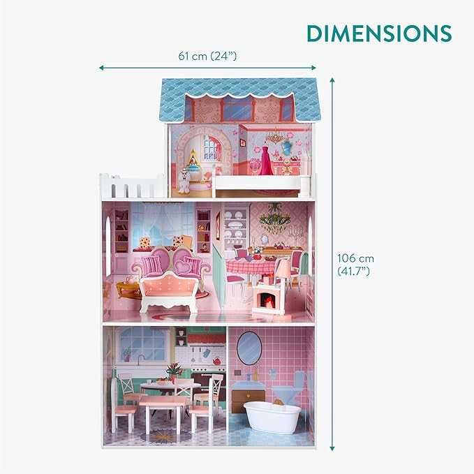 Navaris domek drewniany dla lalek 106 x 61 x 33 cm