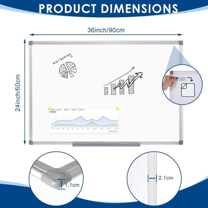 Tablica magnetyczna 90 x 60 cm tablica suchościeralna aluminiową ramą