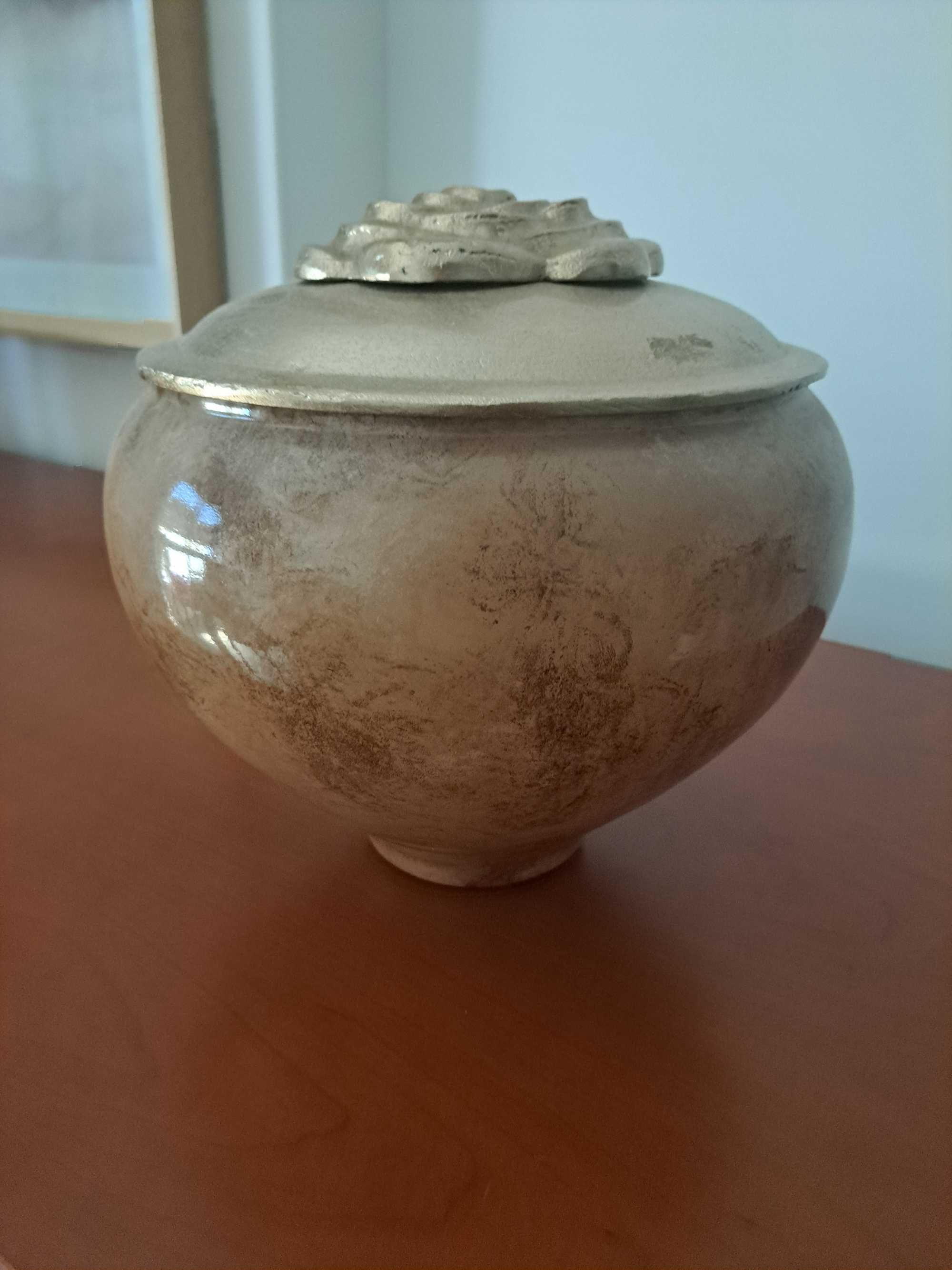Vaso/terrina decorativo em vidro e metal