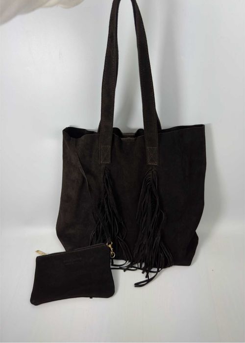 WŁOSKA Zamszowa Torebka shopper worek skórzana 100% + kosmetyczka