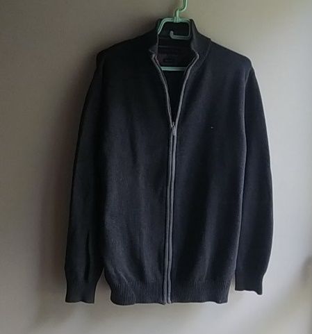 Tommy Hilfiger grafitowy rozpinany sweter męski XXL 100% bawełna