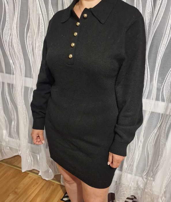 Dzianinowa sukienka z kołnierzykiem H&M