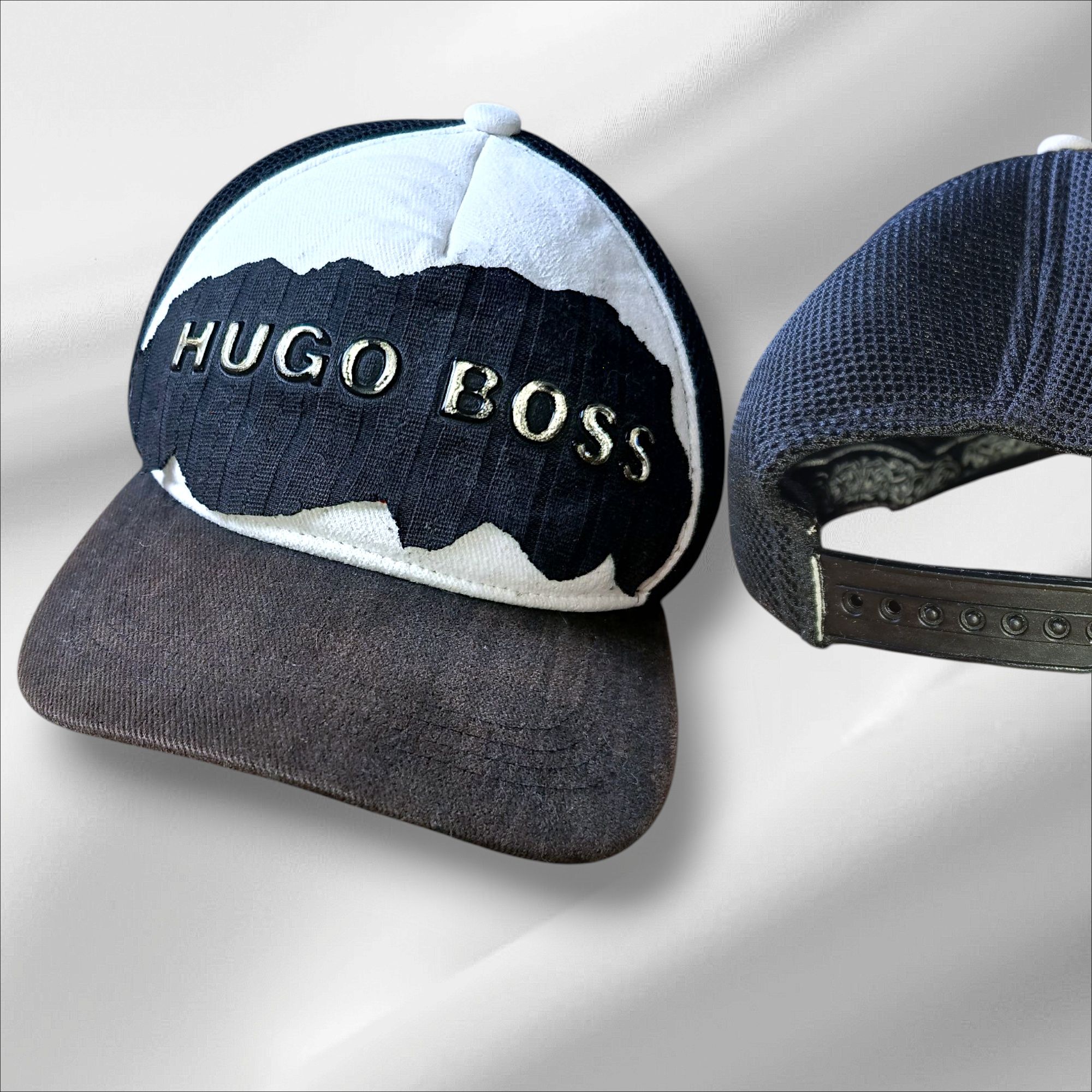 Washed czapka tirówka z daszkiem Hugo boss diy Custom patchwork
