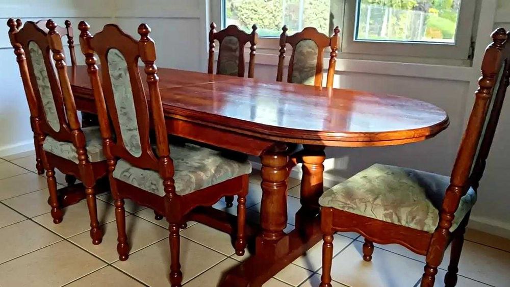 Stół 2.5/3.30 m + 6 krzeseł ciemny dąb