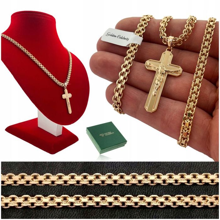 Złoty Łańcuszek Męski Bismark+krzyżyk 18k 60 Cm Prezent Dla Niego + Gr
