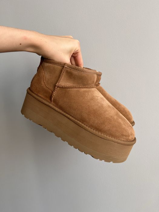 UGG Platform chestnut з натурального замшу угг платформ каштанові
