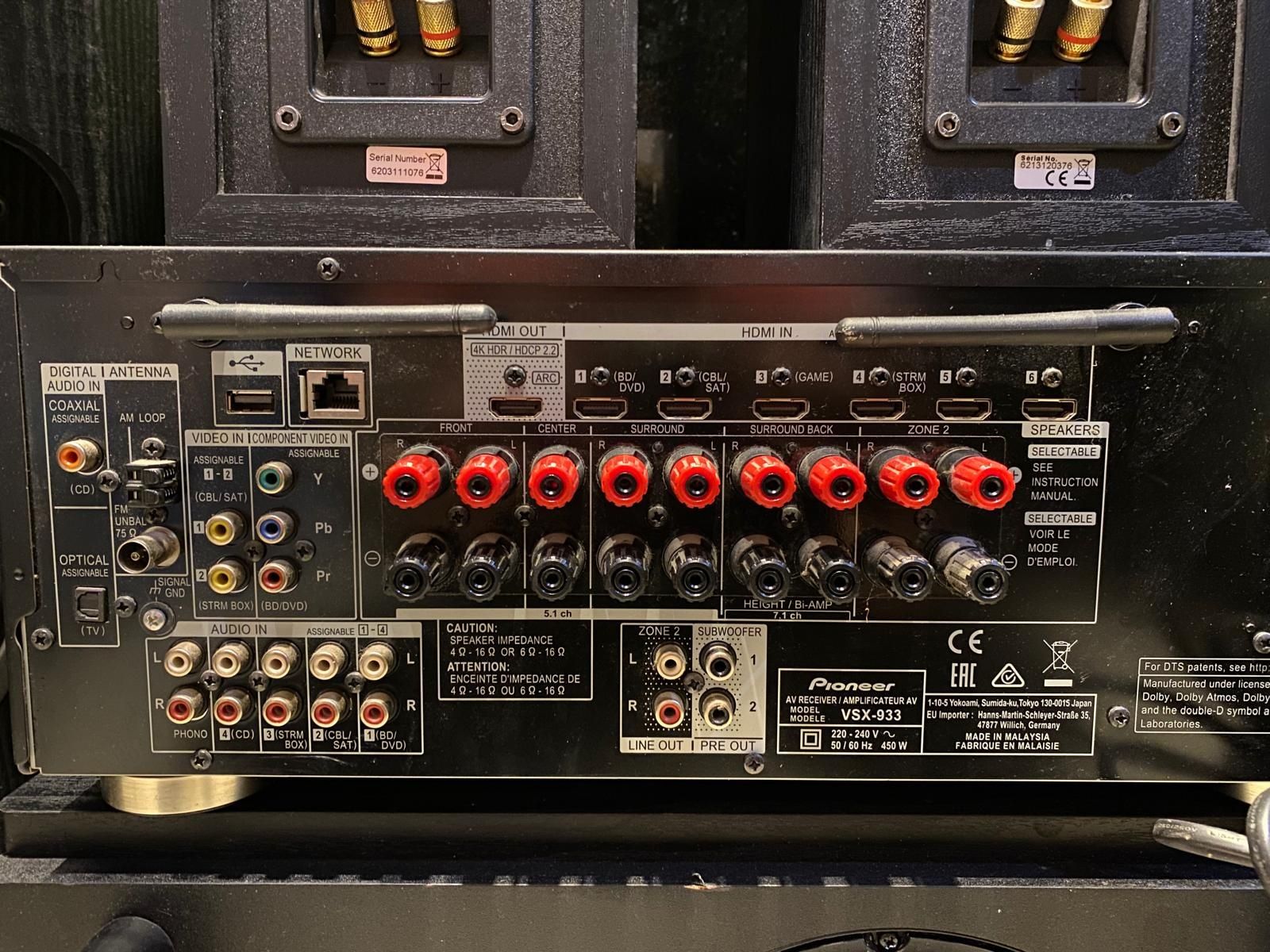Kino Domowe Dolby Atmos Amplituner Pioneer VSX-933 Kolumny Jamo S608
