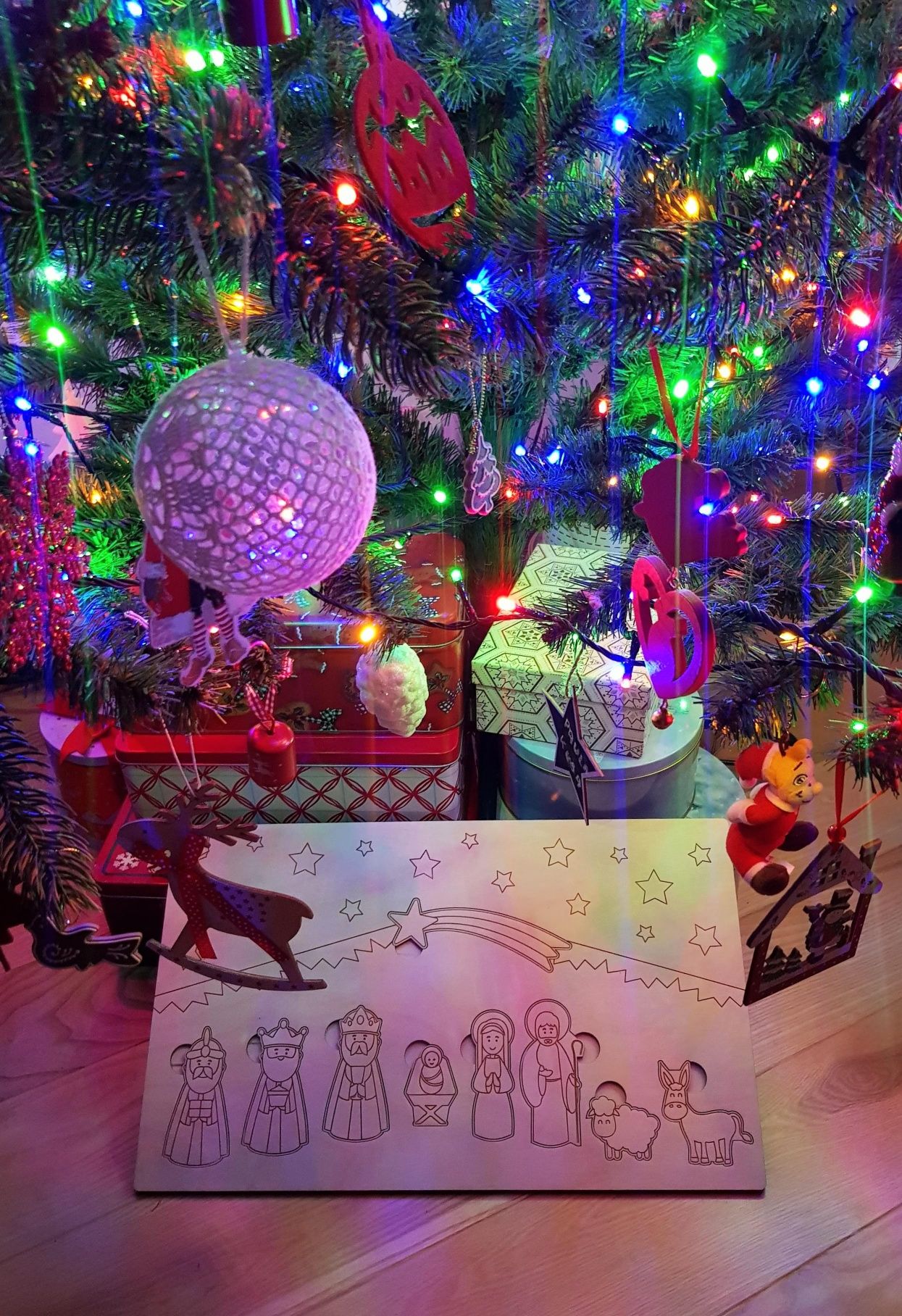 Drewniana układanka - kolorowanka szopka, Boże Narodzenie, święta