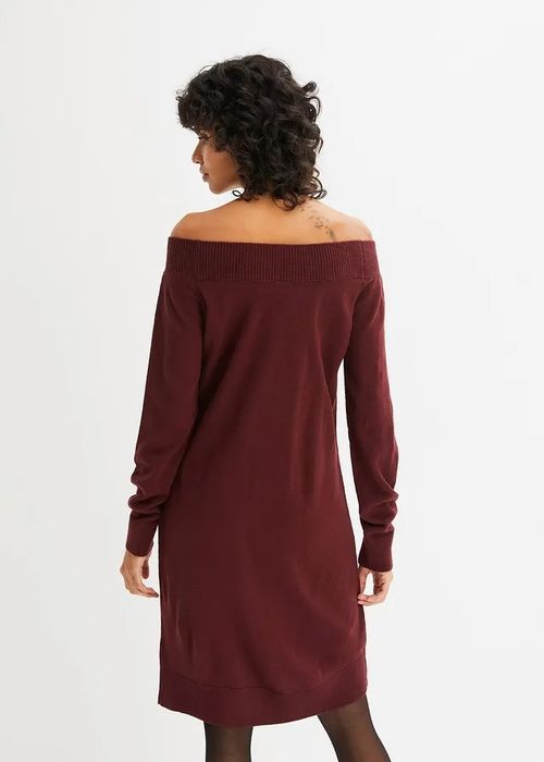 B.P.C bordowa sukienka dzianinowa carmen ze sztrasami 40/42.