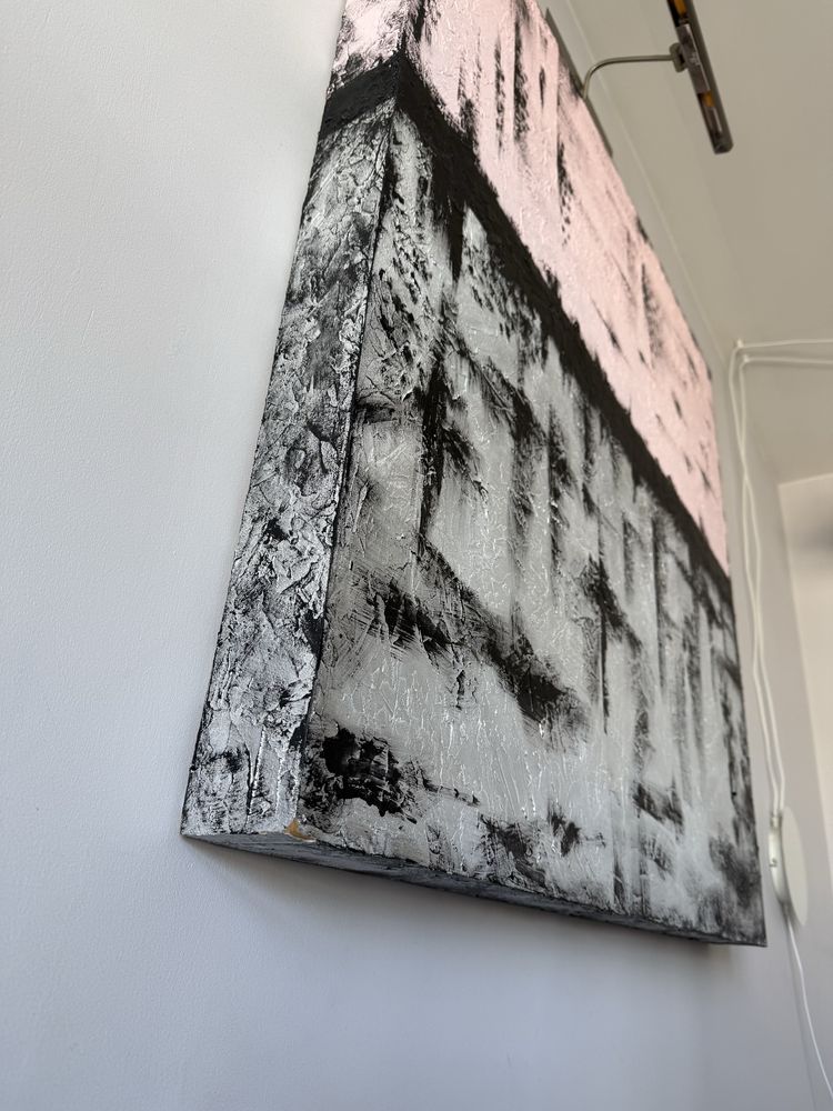 Obraz nowoczesny – 100x100 cm – faktura 3D, róż/czerń/srebro