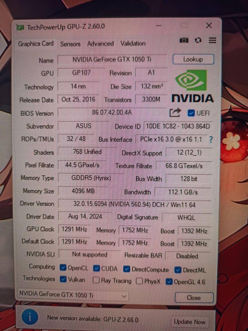 Asus GTX 1050 TI - С артефактами пам'яті (рідко)