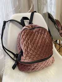 Рюкзак рожевий пудровий велюровий наплічник сумка