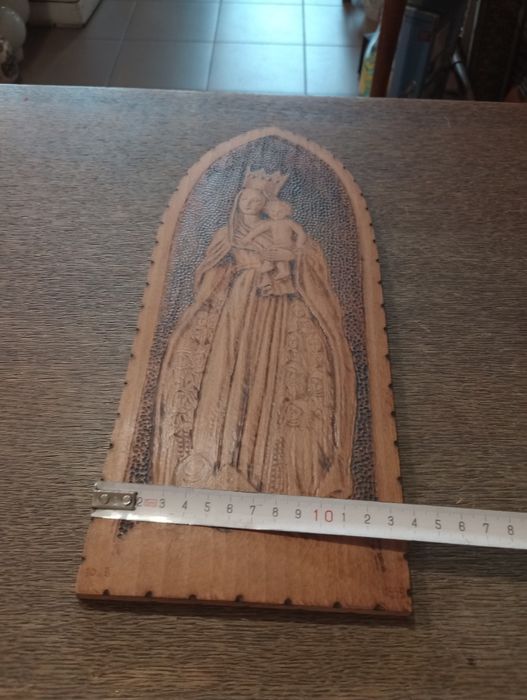 Piękny drewniany obraz Matka Boska z Dzieciątkiem