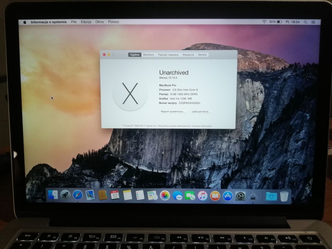 Apple MacBook Pro 13" Retina i5 8GB 256GB 13.3 (A1502) 2015r