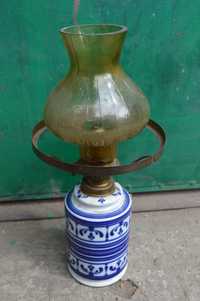 lampa naftowa porcelanowa prl, retro vintage