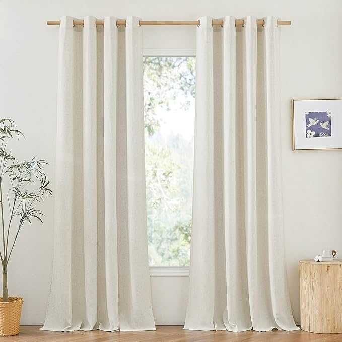 Zasłony Zestaw 2 Sztuk, 245 x 140 cm lniane kremowe. półprzezroczyste