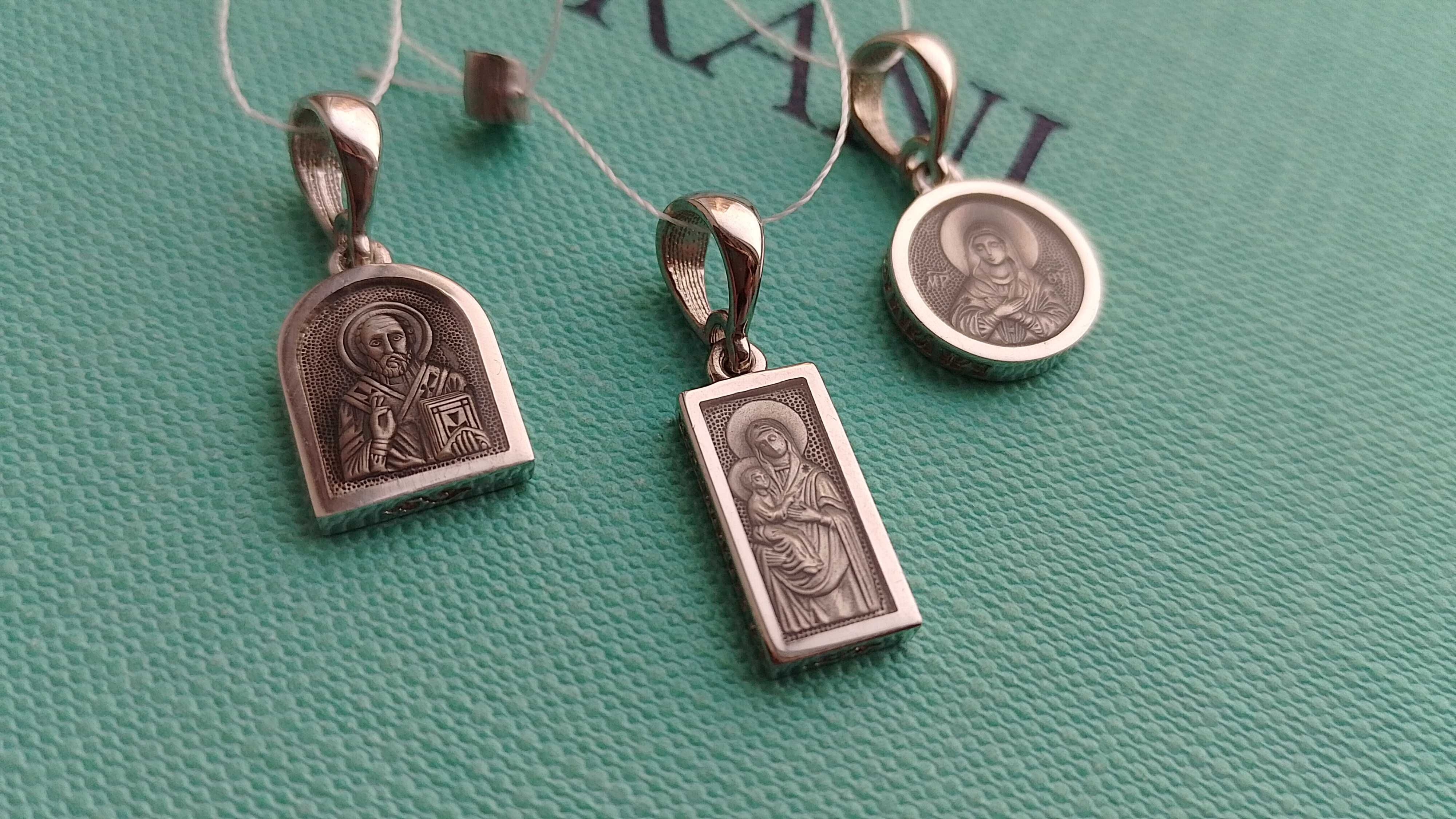 Серебряная ладанка иконка Святой Николай, Божья Матерь, Ангел хранит.