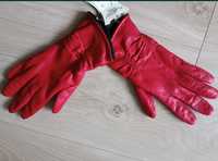 Marko czerwone rękawiczki damskie pięciopalczaste skóra naturalna r 7