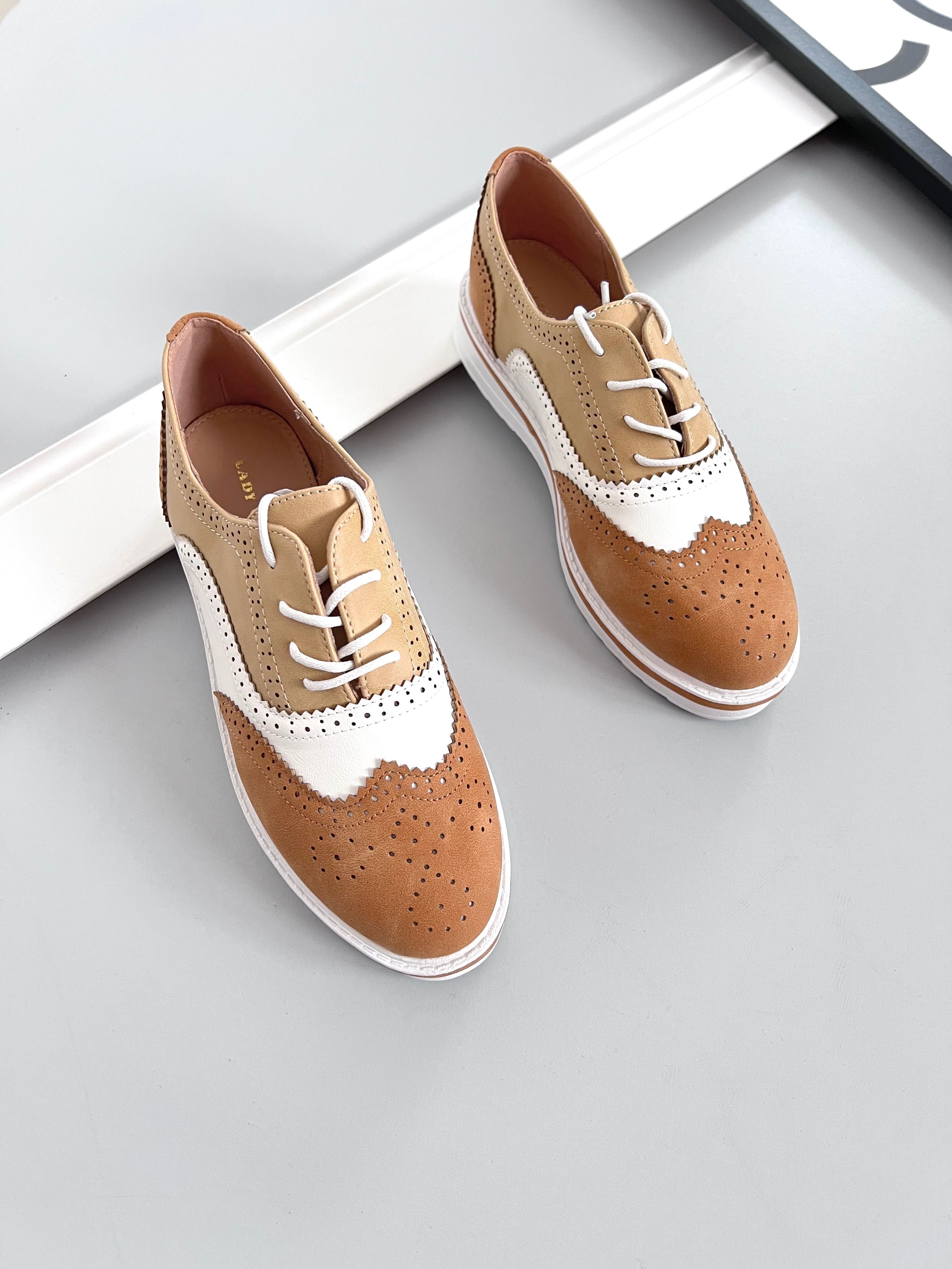 40 Sklep NOWE Półbuty damskie wiązane brogue buty damskie camel GQ72e