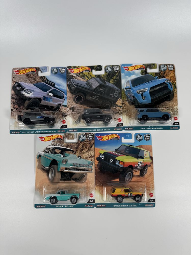 Hot Wheels Off Road zestaw 5 aut Premium, Toyota, Range Rover Mercedes