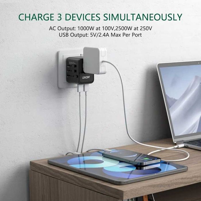 Adapter LENCENT na międzynarodowe podróże UE AU US UK