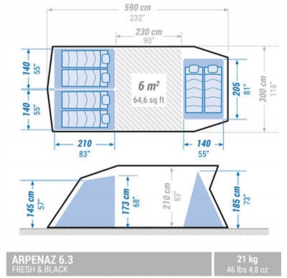 Намет кемпінговий Quechua Arpenaz 6.3 F&B 8562483