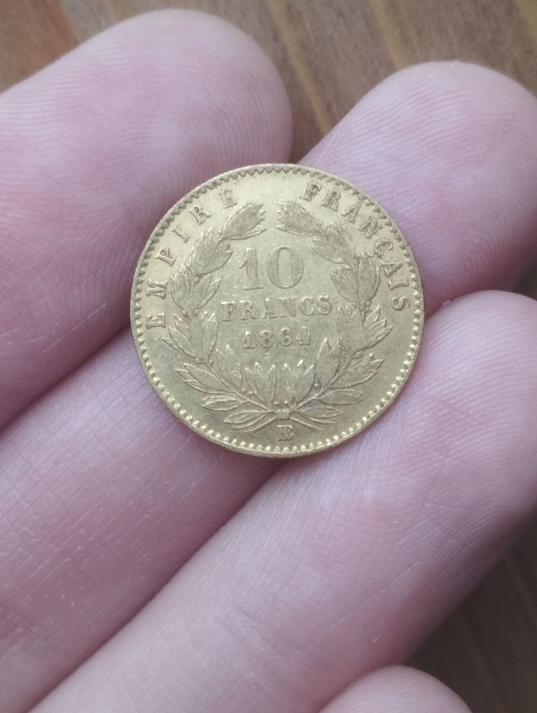 Francja, 10 Franków 1864, oryginalna złota moneta