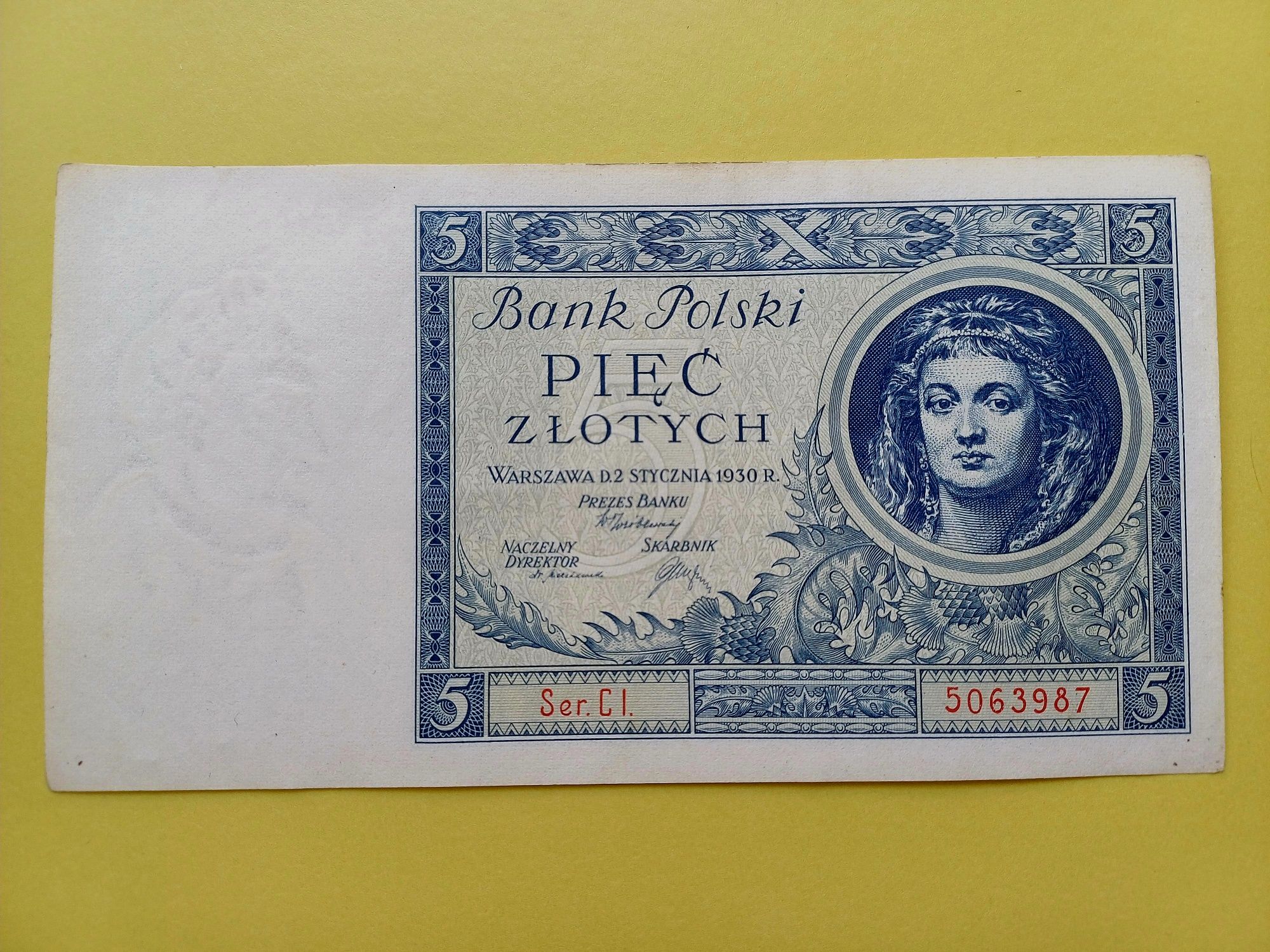 STAN!!! Polski Banknot 5 złotych 1930 II RP Seria CL