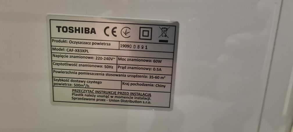 Oczyszczacz powietrza Toshiba CAF-X83XPL + jonizacja