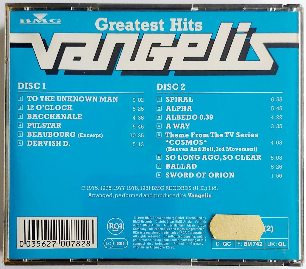 Vangelis Greatest Hits 2CD 1991r