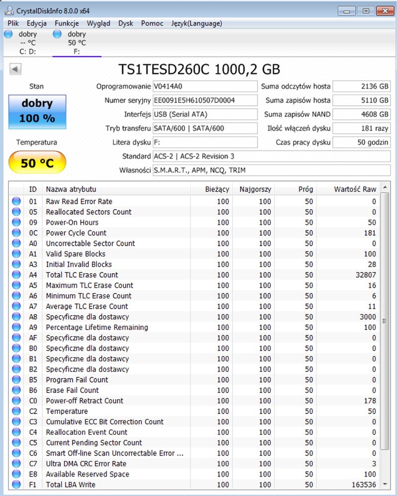 Transcend Ssd m2, TS1TESD260C, 1TB