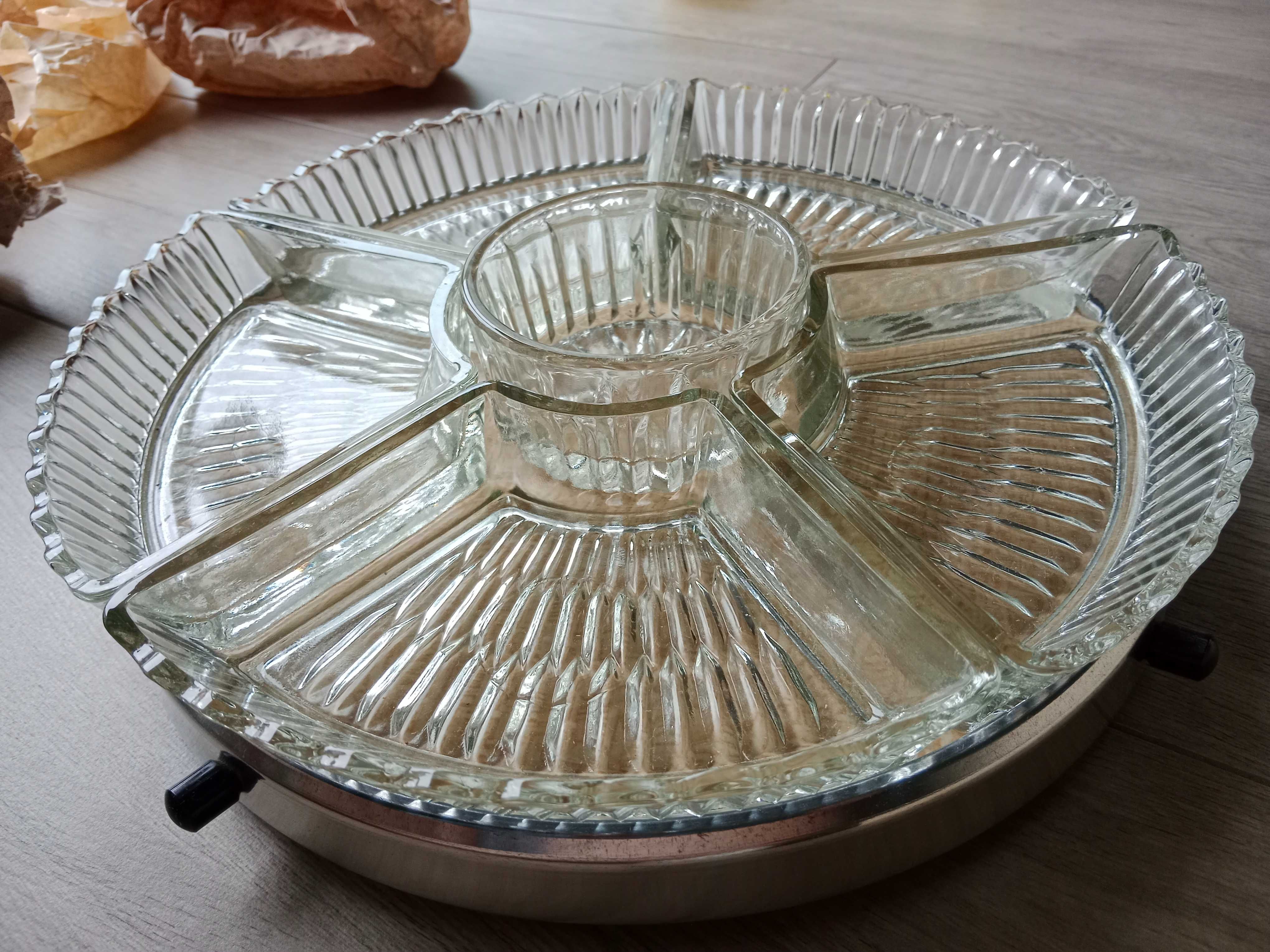 Obrotowy okrągły szklany półmisek na przystawki salaterki radziecki