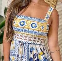 Vestido Longo Azulejo Tropical Farm