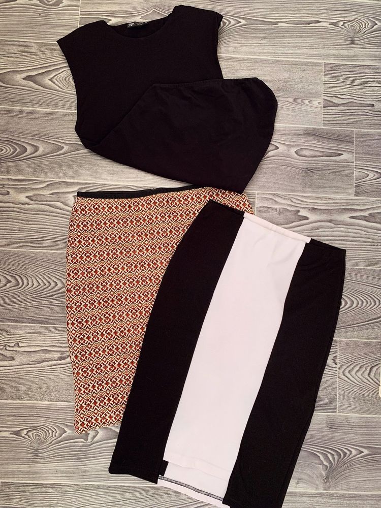 Женские вещи (S-M): твидовая юбка; боди Zara; юбка «карандаш» миди