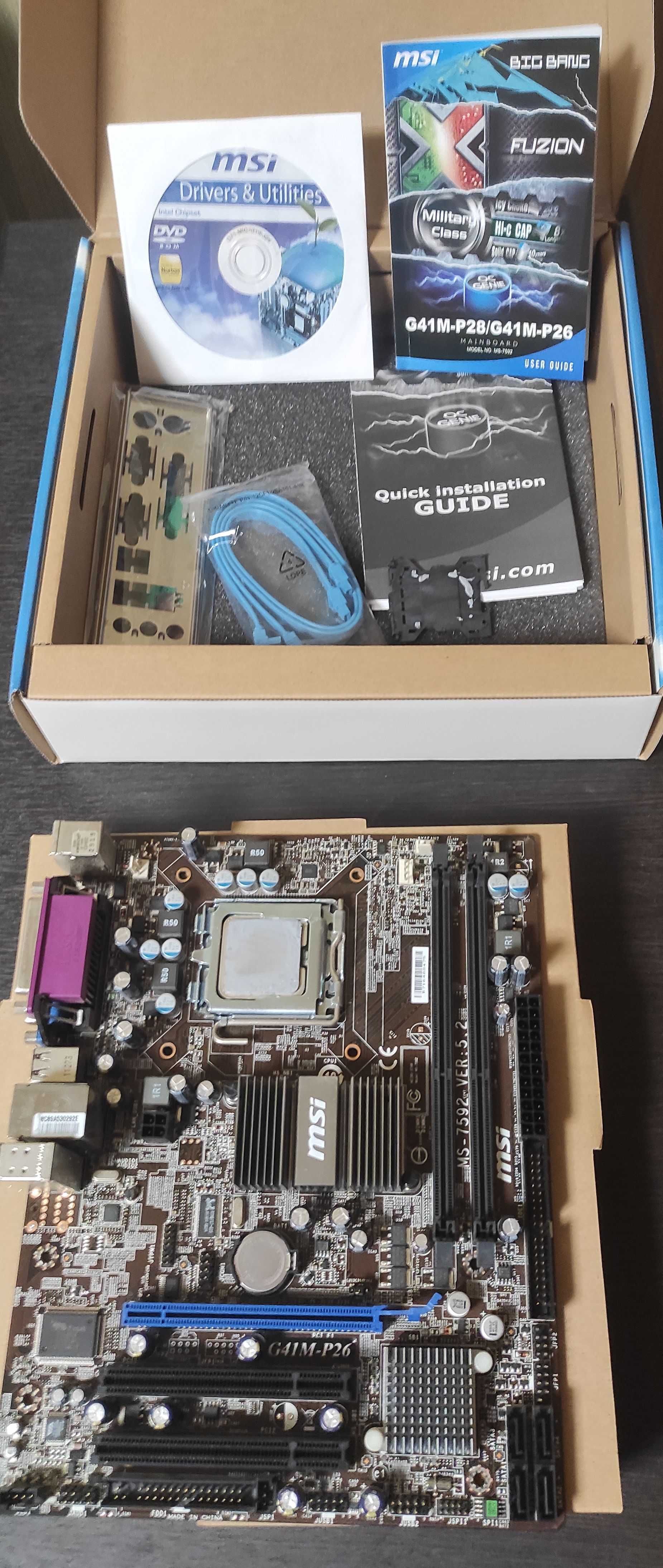 Материнская плата msi g41m-p26 s775 под DDR3 полный комплект, E7500