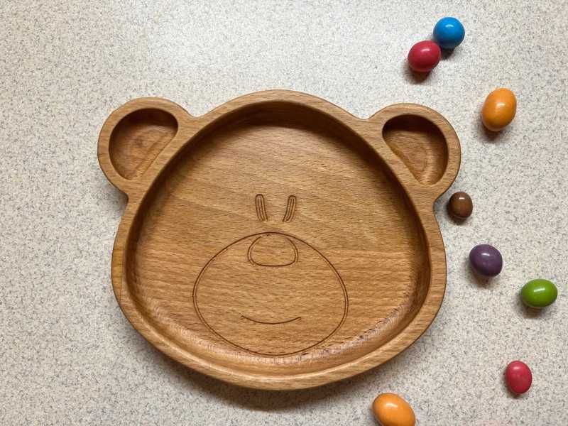 Taca talerzyk do serwowania Miś, naturalne drewno